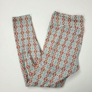 LULAROE Blue Orange Aztex Leggings OS